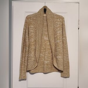 Faded Glory Women's Sz L Open Front Tan/White Knit Cardigan